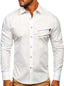 Bílá pánská elegantní košile s dlouhým rukávem Bolf 20703