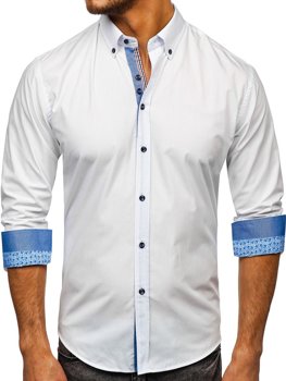 Bílá pánská elegantní košile s dlouhým rukávem Bolf 8838-1