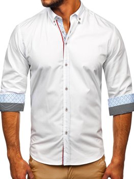 Bílá pánská elegantní košile s dlouhým rukávem Bolf 8839
