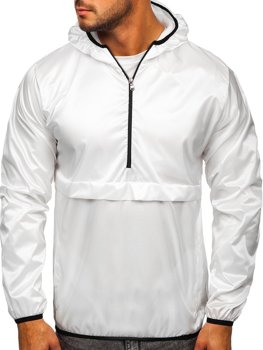 Bílá pánská přechodová sportovní bunda s kapucí anorak Bolf 5061