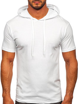 Bílé pánské bavlněné tričko bez potisku s kapucí Bolf 14513