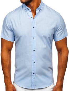 Blankytná pánská bavlněná košile s krátkým rukávem Bolf 20501