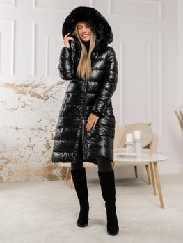 Černá dámská prodloužená prošívaná zimní bunda s kapucí kabát Bolf 16M9127