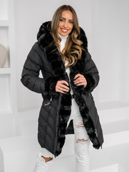 Černá dámská prodloužená prošívaná zimní bunda s kapucí kabát Bolf 5M3156