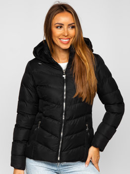 Černá dámská prošívaná zimní bunda s kapucí Bolf 5M726