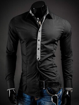Černá pánská elegantní košile s dlouhým rukávem Bolf 0939