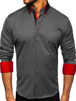 Černá pánská proužkovaná košile s dlouhým rukávem Bolf 2751