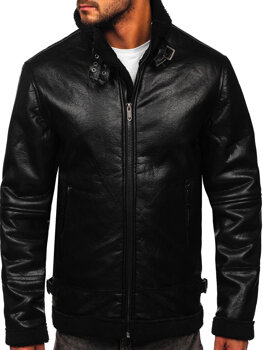 Černá pánská zateplená koženková bunda Bolf EX930