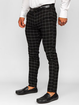 Černé pánské textilní karované chino kalhoty Bolf 0047