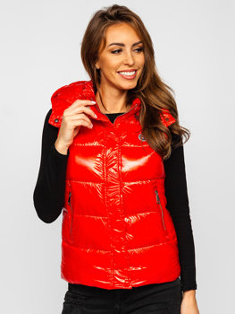 Červená dámská prošívaná vesta s kapucí Bolf SW025