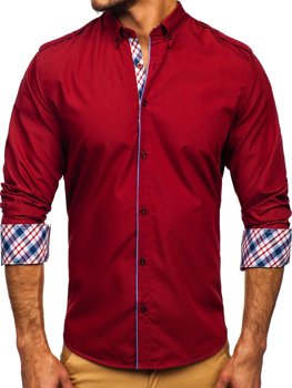 Červená pánská elegantní košile s dlouhým rukávem Bolf 1758