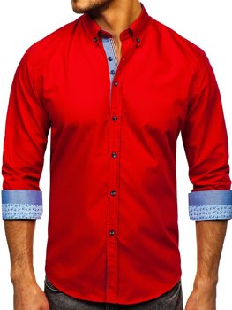 Červená pánská elegantní košile s dlouhým rukávem Bolf 8838-1