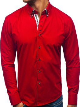 Červená pánská košile s dlouhým rukávem Bolf 3762