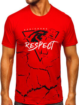 Červené pánské bavlněné tričko s potiskem Bolf 5035