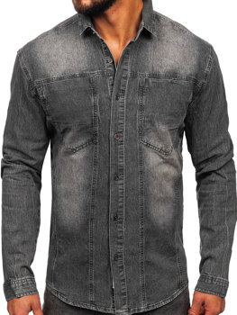 Grafitová pánská džínová košile s dlouhým rukávem Bolf MC712G