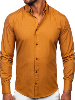 Kamelová pánská elegantní košile s dlouhým rukávem Bolf 5821-1