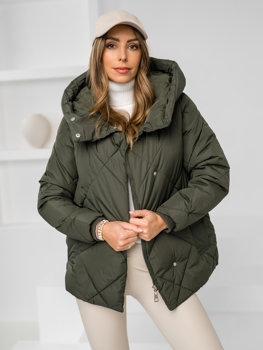 Khaki dámská prošívaná zimní bunda s kapucí Bolf 5M3175