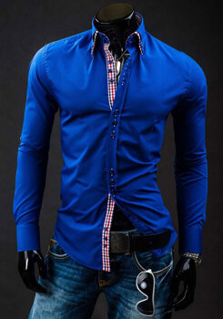 Královsky modrá pánská elegantní košile s dlouhým rukávem Bolf 0926A
