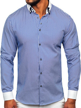 Pánská modrá elegantní košile s dlouhým rukávem Bolf 0909