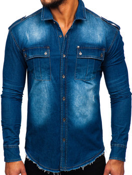 Světle modrá pánská džínová košile s dlouhým rukávem Bolf MC702BC