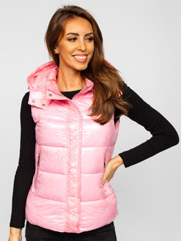 Světle růžová dámská prošívaná vesta s kapucí Bolf SW025