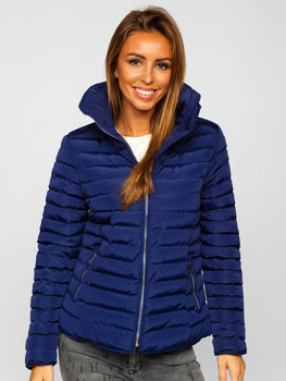 Tmavě modrá dámská prošívaná zimní bunda bez kapuce Bolf 23063