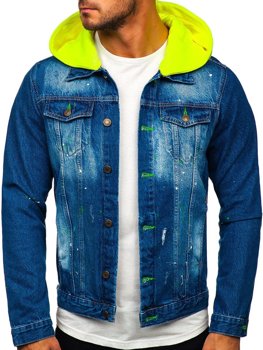 Tmavě modrá pánská džínová bunda s kapucí Bolf 1-2