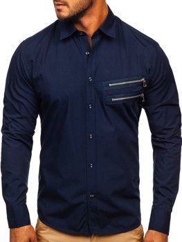 Tmavě modrá pánská elegantní košile s dlouhým rukávem Bolf 20703