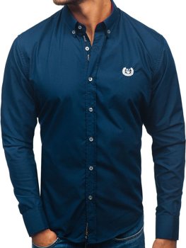 Tmavě modrá pánská elegantní košile s dlouhým rukávem Bolf 2772