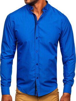 Tmavě modrá pánská elegantní košile s dlouhým rukávem Bolf 3713