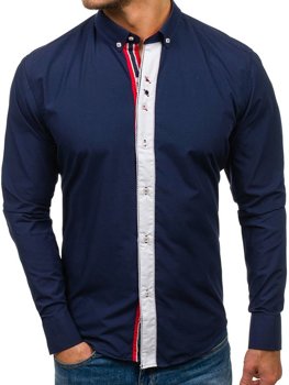 Tmavě modrá pánská elegantní košile s dlouhým rukávem Bolf 5827-1