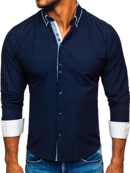 Tmavě modrá pánská elegantní košile s dlouhým rukávem Bolf  6929-A