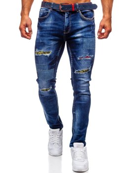 Tmavě modré pánské džíny slim fit s páskem Bolf 80034W0