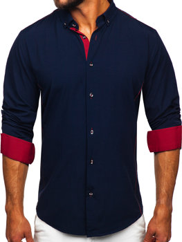 Tmavě modro-vínová pánská elegantní košile s dlouhým rukávem Bolf 5722-1
