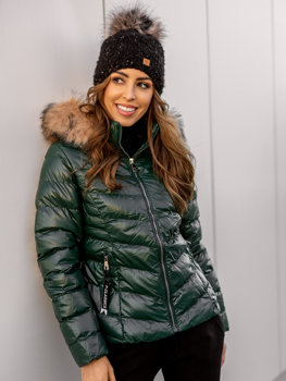 Zelená dámská prošívaná zimní bunda s kapucí Bolf 6830