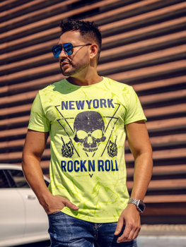 Zeleno-neonové pánské tričko s potiskem Bolf Y70030A