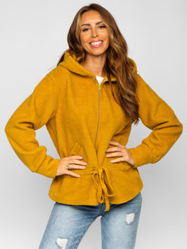 Žlutá dámská bunda krátký kabát s kapucí Bolf 9320