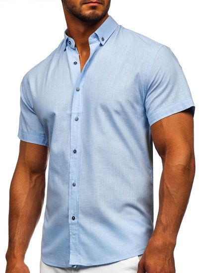 Blankytná pánská bavlněná košile s krátkým rukávem Bolf 20501
