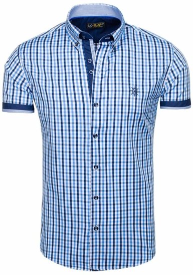Blankytná pánská kostkovaná košile s krátkým rukávem Bolf 4510