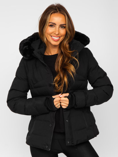 Černá dámská prošívaná zimní bunda s kapucí Bolf 5M770