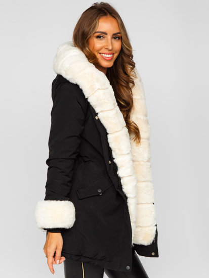 Černá dámská zimní parka bunda s kapucí Bolf 7033