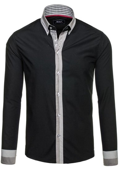 Černá pánská elegantní košile s dlouhým rukávem Bolf 6950