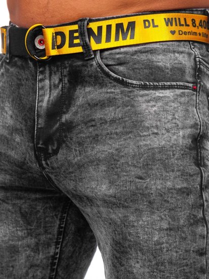 Černé pánské džíny skinny fit s paskem Bolf R61104S1