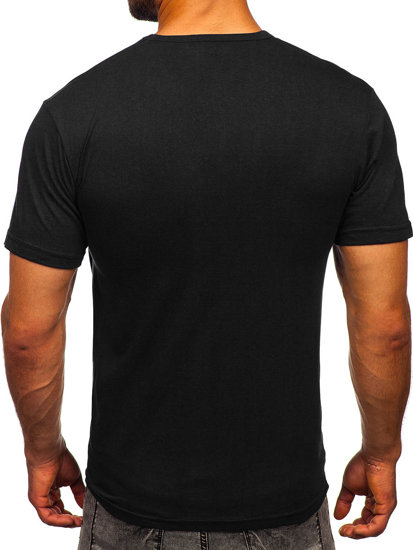 Černé pánské tričko bez potisku s výstřihem do V Bolf 192131