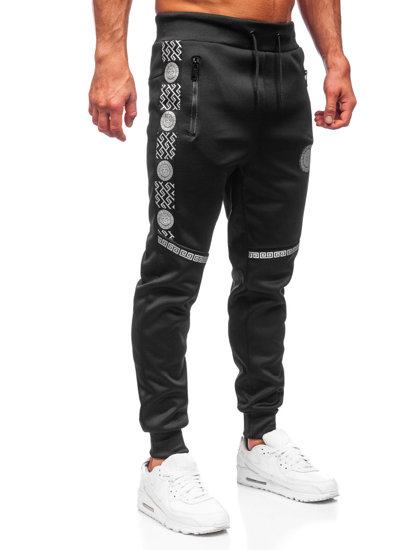 Černo-stříbrné pánské jogger kalhoty Bolf HM665