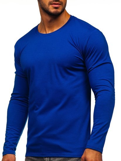 Kobaltové pánské tričko s dlouhým rukávem bez potisku Bolf 2088L