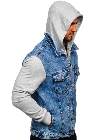 Modrá pánská džínová bunda s kapucí Bolf HY1017