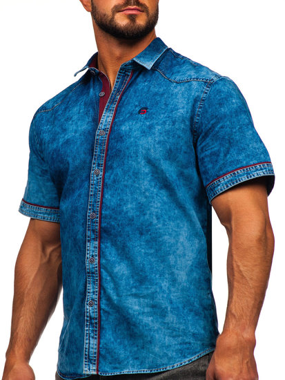 Modrá pánská džínová košile s krátkým rukávem Bolf 19640