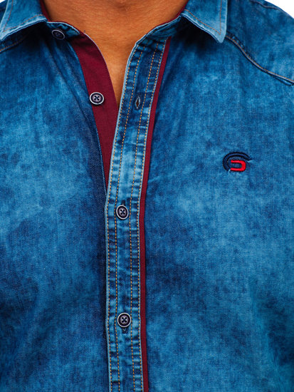 Modrá pánská džínová košile s krátkým rukávem Bolf 19640
