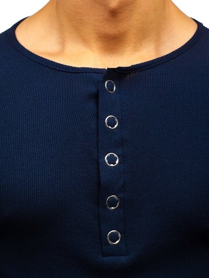 Tmavě modré pánské tričko s dlouhým rukávem bez potisku Bolf 145362